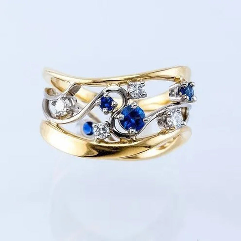 Dazzling European and American Fashion Women'S 14K Solid Gold 6 Sparkling Diamon