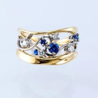 Dazzling European and American Fashion Women'S 14K Solid Gold 6 Sparkling Diamon