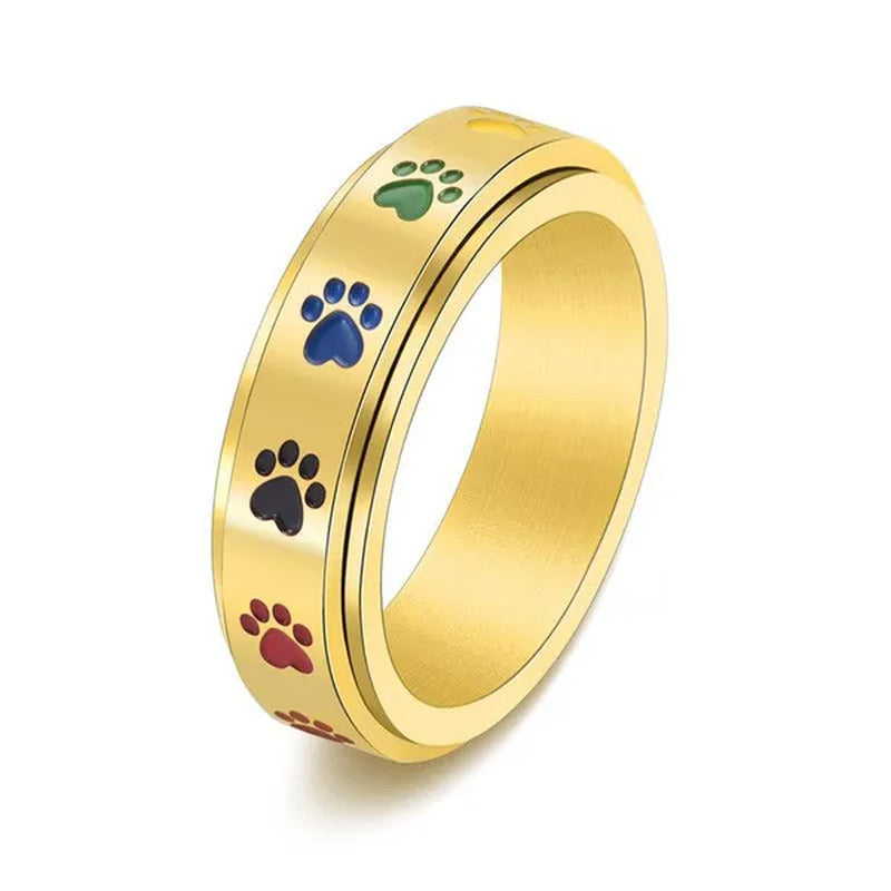 Women Men Multicolor Cartoon Cute Dog Footprints Spinner Ring Gay Lesbian LGBT P