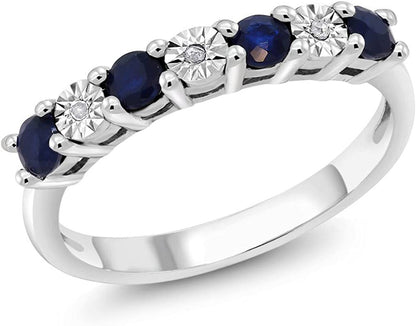 925 Sterling Silver round Diffused Blue Sapphire and White Diamond Women'S Engag