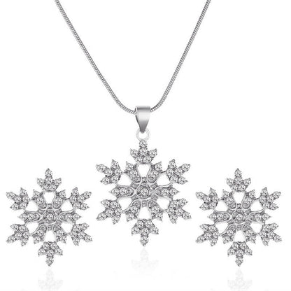 Simple Full Diamond Snowflake Necklace Earring Set