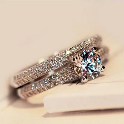 925 Silver Rose Gold round Cut CZ Wedding Band Engagement Rings Set Women Size 4