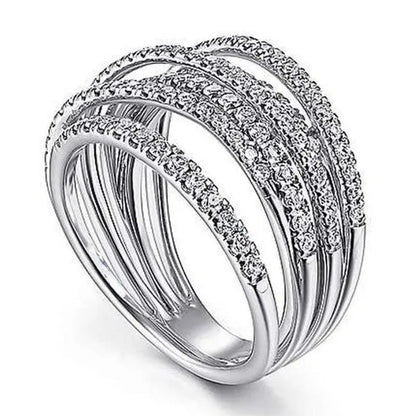Exquisite 925 Sterling Silver Micro Pave Diamond Multilayer Rings for Women Brid