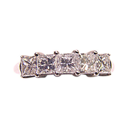 1.52 CT PRINCESS SHAPE 5 STONES COMMON PRONG SET BAND PLATINUM DIAMOND BAND RING