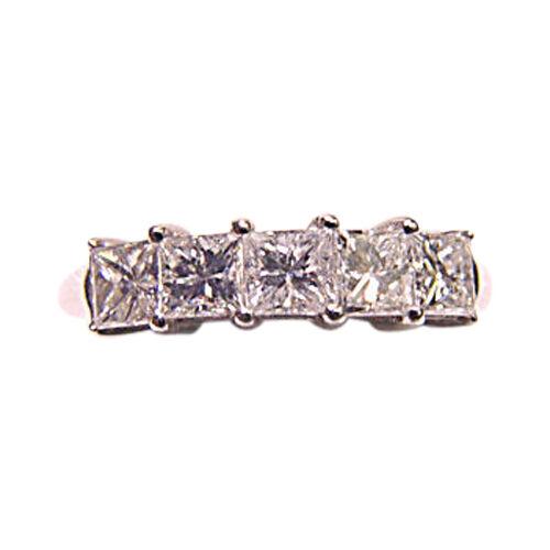 1.52 CT PRINCESS SHAPE 5 STONES COMMON PRONG SET BAND PLATINUM DIAMOND BAND RING