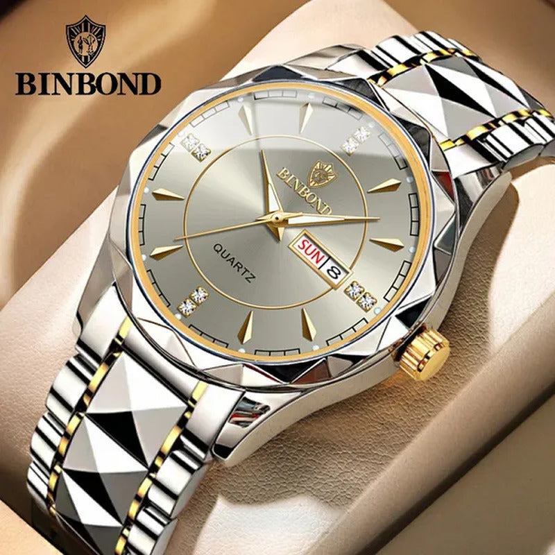 BINBOND New Fashion Quartz Watch Ultra Thin Diamond Business Rhombic Three Dimen