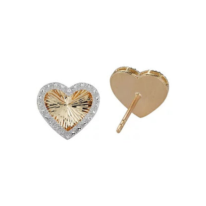 14K Yellow Gold Diamond Cut Heart Earrings
