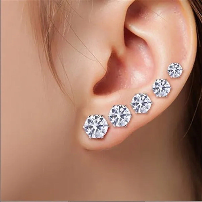 5Pairs/ Set Geometric Crystal Wedding Elegant Stud Earrings Set Charm Simple Wom