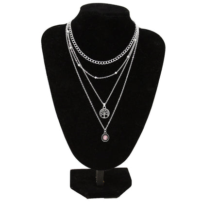 Fashion All-Match Retro Tree of Life Gemstone Point Diamond Pendant Necklace