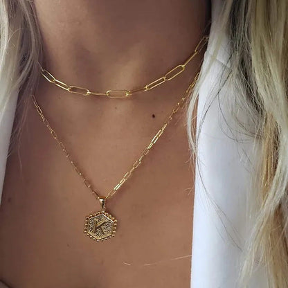 Dainty Layered Initial Necklaces for Women, 14K Gold Plated Paperclip Chain Neck