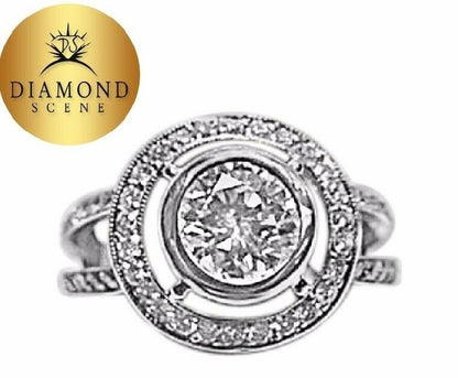 CERTIFIED DIAMOND ROUND BR 8.01X7.98X4.57MM BEZEL SET SIDE ROUND ENGAGEMENT RING
