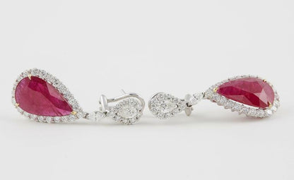 Pear Shaped Ruby 12.10 ct Diamond 3.52 ct 18 k white gold Gold Earrings