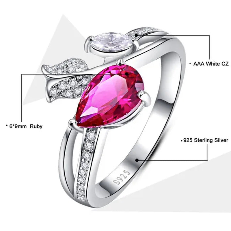 6*9Mm Pear Cut Sapphire & Ruby 925 Sterling Silver Jewelry Vintage Wedding Engag