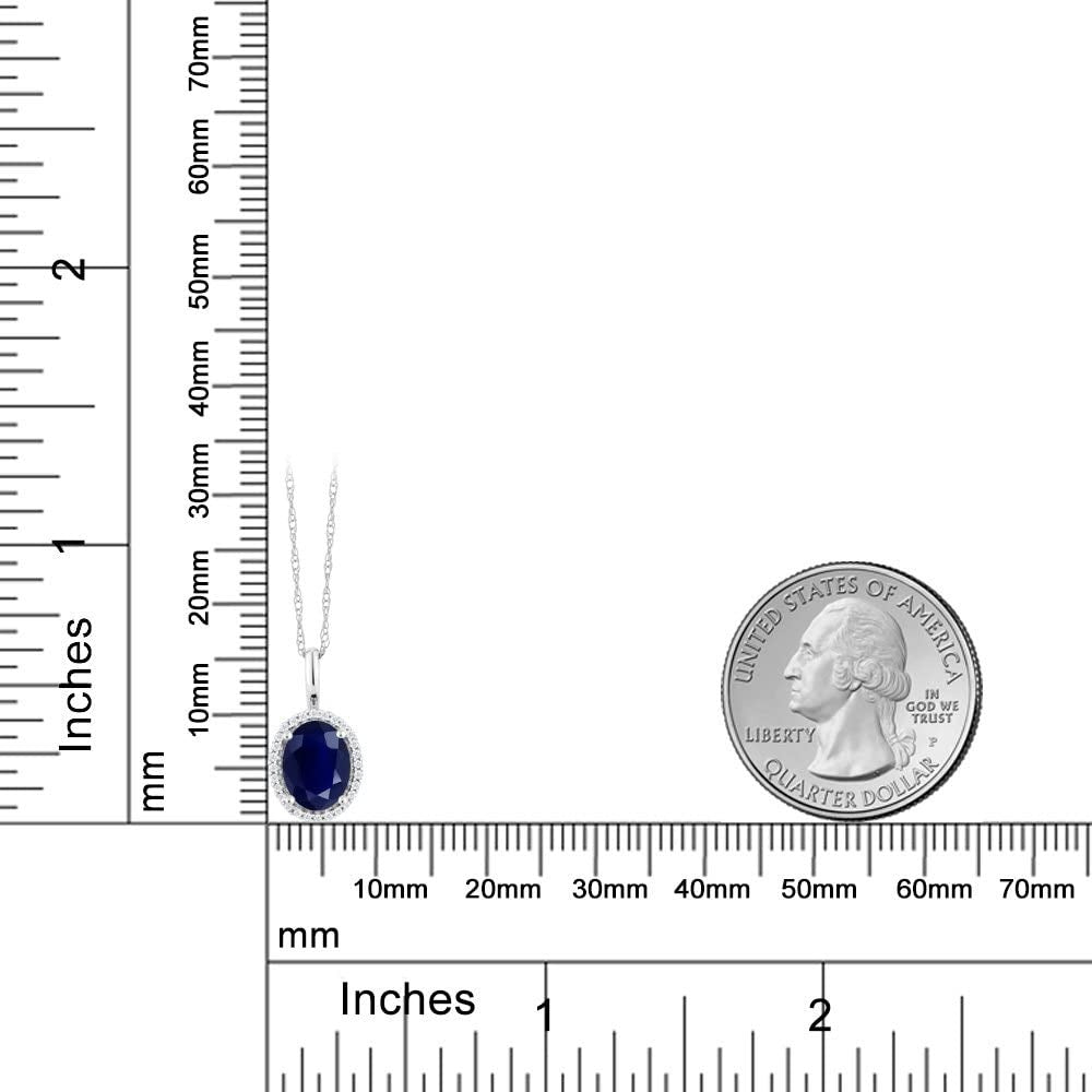 10K White Gold Blue Sapphire and Diamonds Women'S Halo Pendant Necklace (1.79 Ct