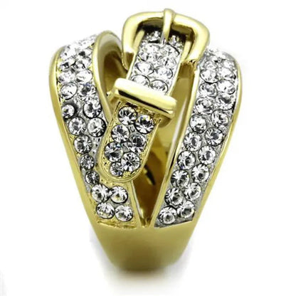 Women'S Stainless Steel 316 Gold Plated Crystal Buckle Cocktail Fashion Ring Siz