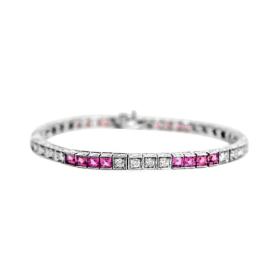 24 SQUARE CUT PINK SAPPHIRE 6.86 CTTW AND 24 ROUND BRILLIANT SHAPE