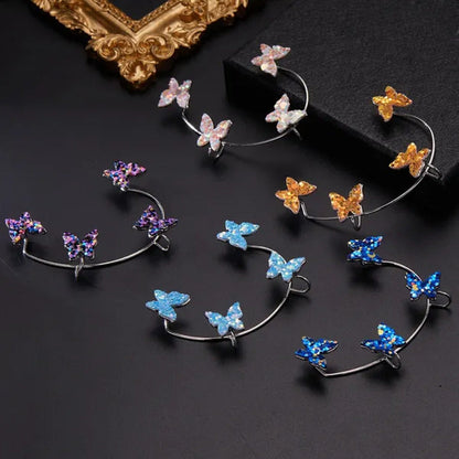 Women'S Fashion Diamond Colorful Butterfly Ear Clips without Piercing for Women
