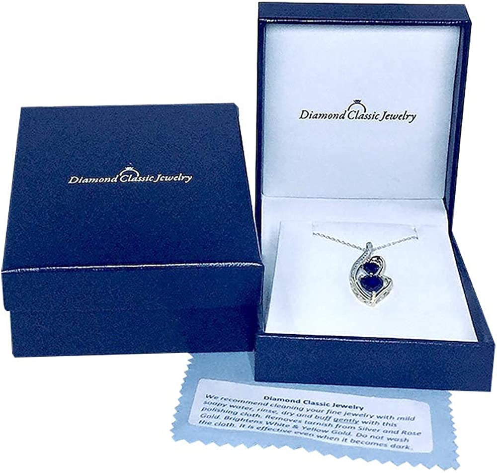 Lab Created Blue Sapphire Necklace Heart in 10K Yellow Gold with Diamond Accent