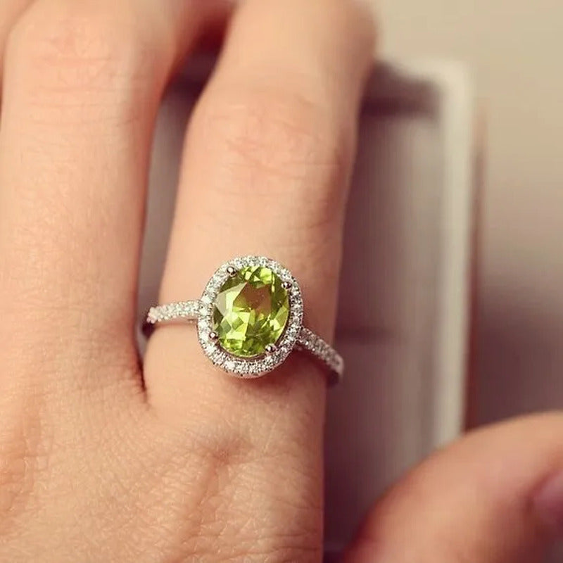 Fashion Women Jewelry Natural 6.0CT 925 Sterling Silver Peridot Diamond Ring Gem