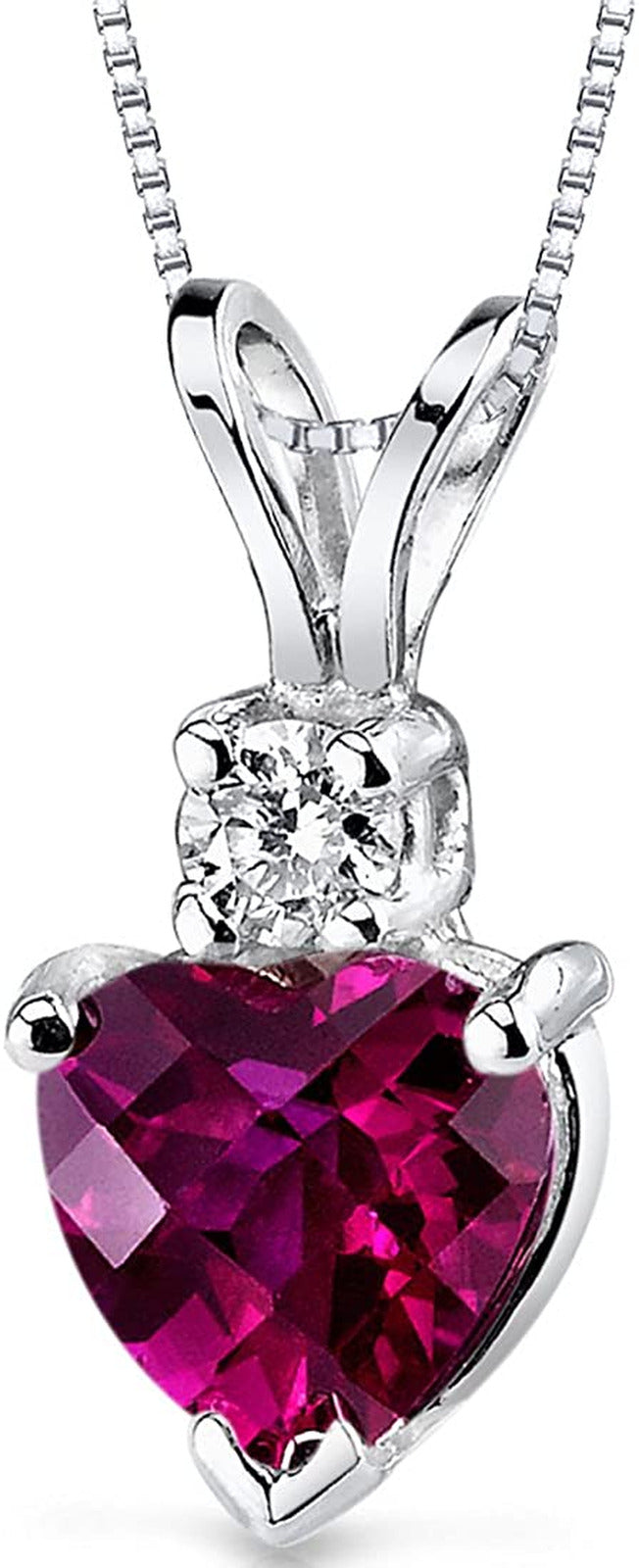 Created Ruby with Genuine Diamond Pendant in 14 Karat White Gold, Heart Shape So