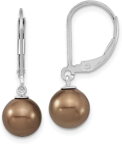 Sterling Silver Majestik Rh-Pl 8-9Mm Brown Imit. Shell Pearl Leverback Earr Styl