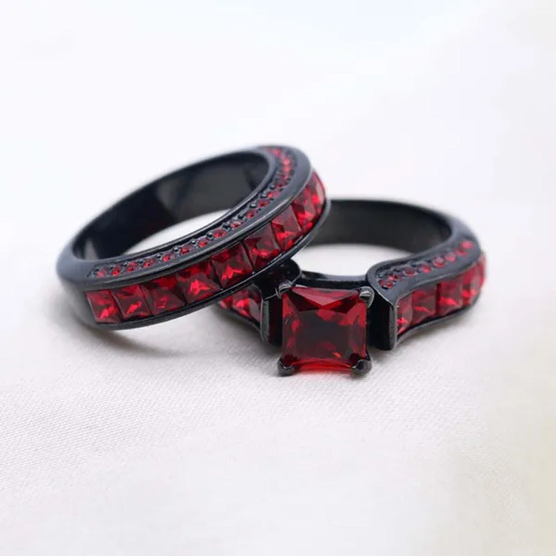 Sz6-12 (TWO RINGS) Couple Rings Black and Red Ring Titanium Steel Wedding Band R