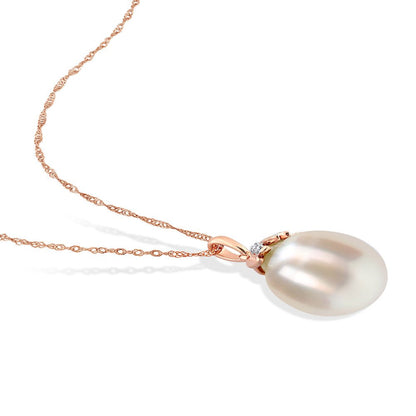 9-10Mm Drop South Sea Cultured Freshwater Pearl and Diamond Accent 14Kt Rose Gol