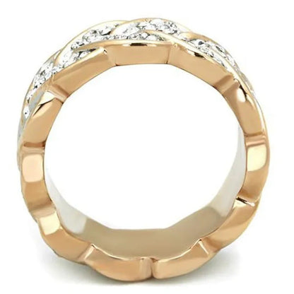 Rose Gold Plated Stainless Steel Crystal Hearts Eternity Fashion Ring Size 5-10