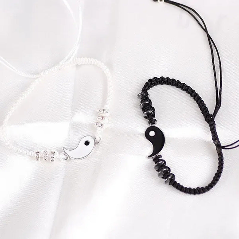 2Pcs New Best Friend Bracelets for 2 Matching Yin Yang Adjustable Cord Bracelet