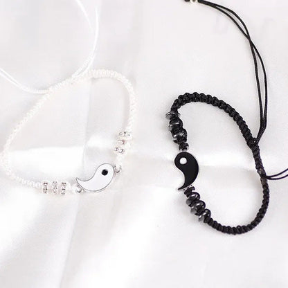 2Pcs New Best Friend Bracelets for 2 Matching Yin Yang Adjustable Cord Bracelet