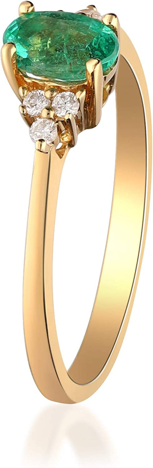 10K Yellow Gold Natural Zambian Emerald Ring with Natural Diamonds for Women | E