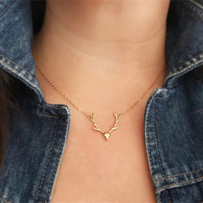 Tiny Cute Deer Horn Necklace Simple Elegant Horn Statement Necklace Antler Penda