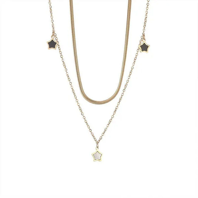 Double Layer Enamel Star Pendant Necklace for Women Bracelet 2021 Trendy Party F