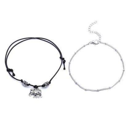 Vintage Elephant Beaded Anklet Handmade Black Rope Chain Ankle Bracelet for Wome