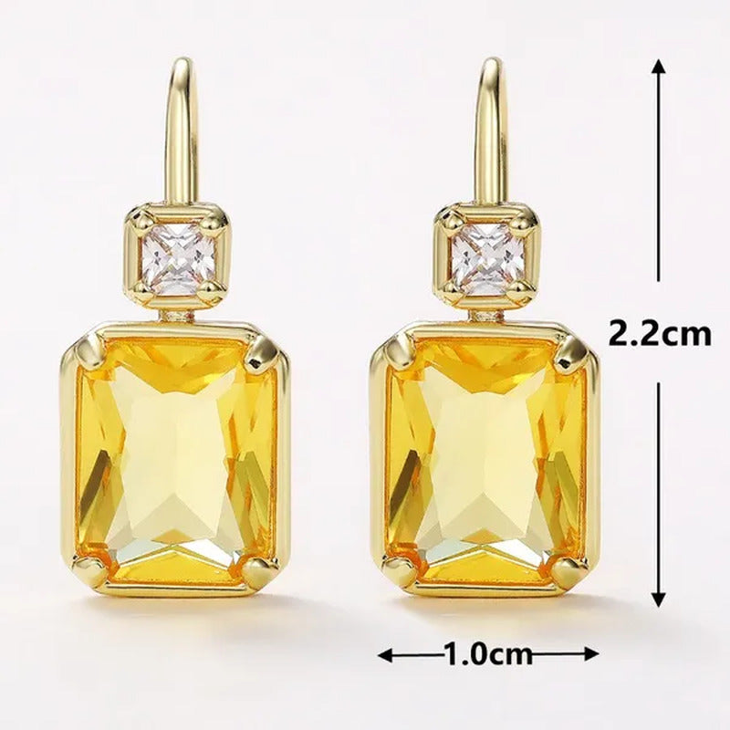 Trendy Square Cut Citrine Earrings for Women Yellow Gold Plated Gemstone Hook Dr