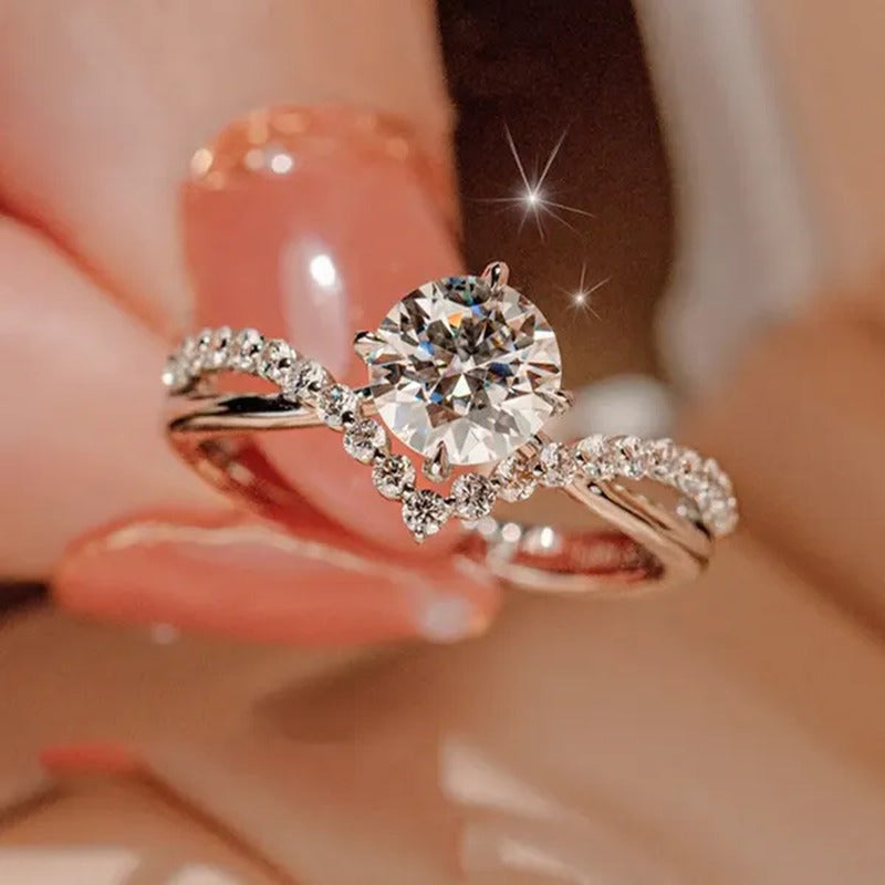 Luxury 925 Sterling Silver White Sapphire Ring round Cut Moissanite Diamond Jewe