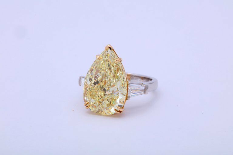 10 Carat Fancy Yellow Pear Shape Ring GIA Certified