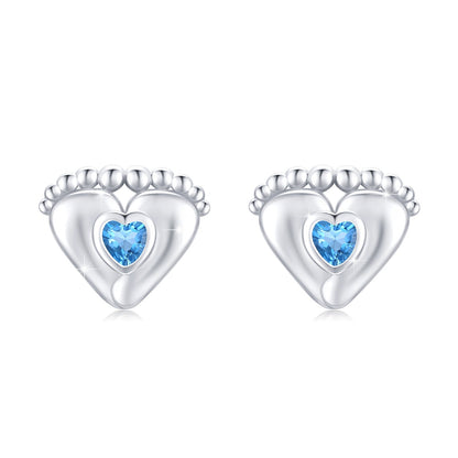Baby Feet Earrings Birthstone Stud Earrings Baby Feet Footprint Earrings