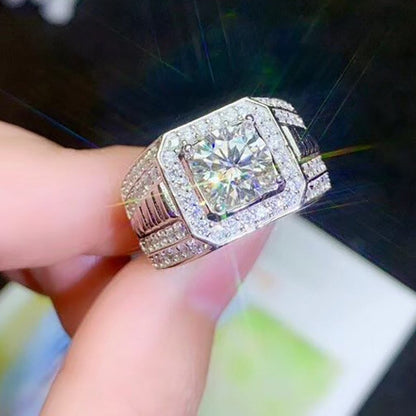 Personality 5 Carat Moissanite Men Ring D Colo Stone 925 Sterling Silver Simple