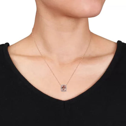 Morganite and 0.22 CT. T.W. Diamond Halo Pendant in 14K Rose Gold