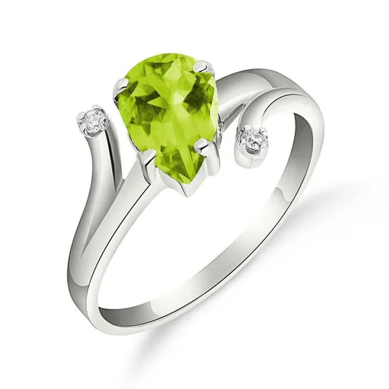 1.51 Carat 14K Solid White Gold Ring with Natural Pear-Shaped Peridot and Diamon