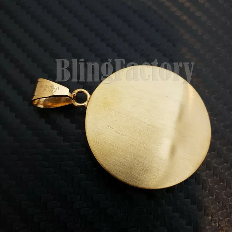 Stainless Steel Iced Lab Diamond Mother Mary Medal Charm Pendant