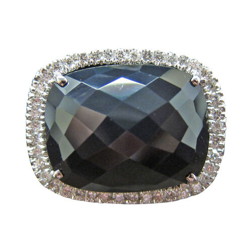 ONYX CUSHION FACETED CENTER DIAMOND 3.40 CT ROUND BLACK AND WHITE SIDE SET RING