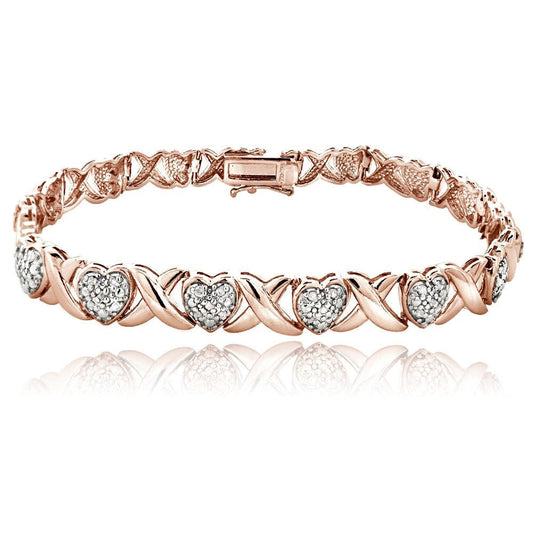 Rose Gold Tone 1.00Ct Diamond X & Heart Tennis Bracelet