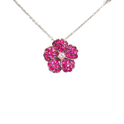 PINK SAPPHIRE FLOWER PENDANT 1.16 CT ROUND BRILLIANT DIAMOND PENDANT