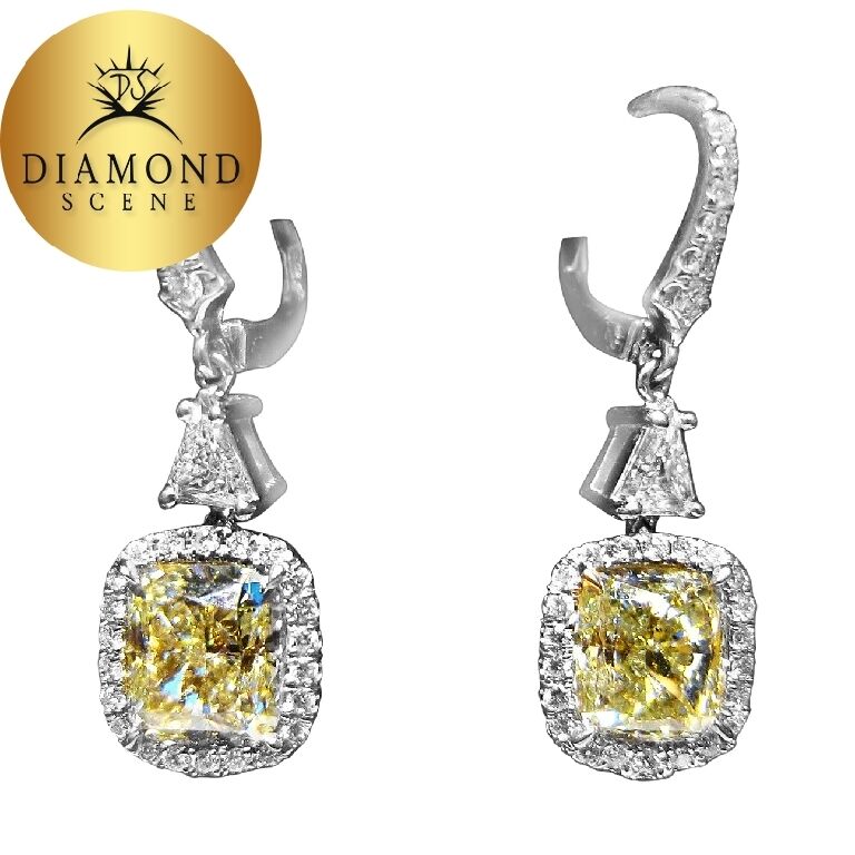 DIAMOND FANCY YELLOW CUSHION BRILLIANT TWO SET ROUND BRILLI9ANT TRILLION DIAMOND