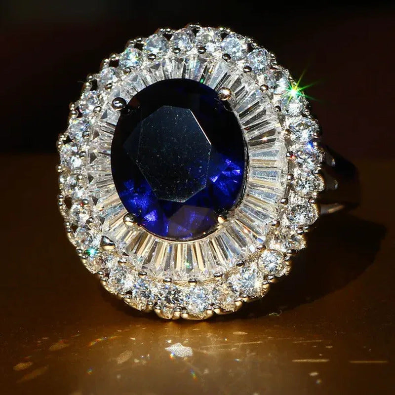 Elegant 925 Silver Sapphire & White Sapphire Birthstone Gemstones Engagement Wed
