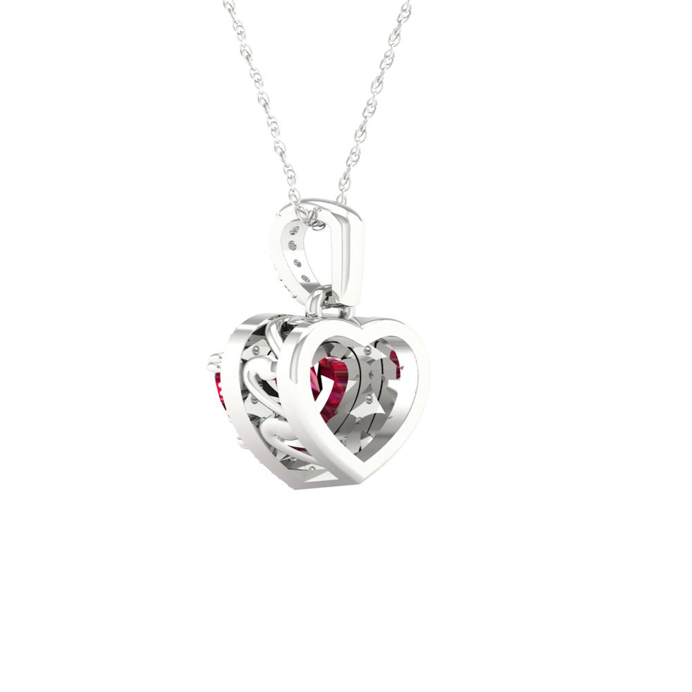 Imperial Gemstone 10K White Gold Heart Cut Ruby 1/10 CT TW Diamond Halo Pendant