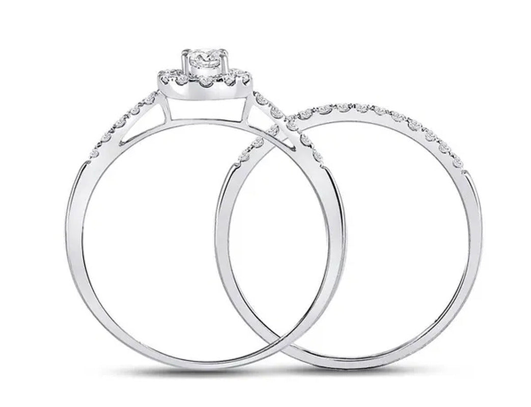 1/2 Carat (Ctw J-K, I2) Diamond Engagement Bridal Wedding Ring Set in 10K White