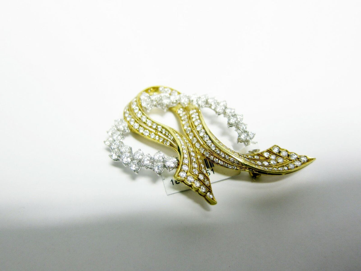 DIAMOND ROUND BRILLIANT SHAPE 18 K TWO-TONE GOLD DIAMOND PIN 5.47 CT BROOCH